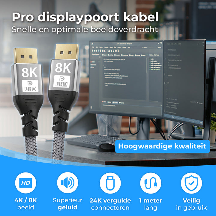 Displayport Kabel 1 Meter Grijs