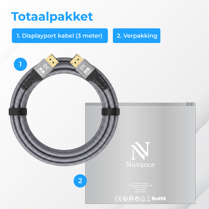 Displayport Kabel 3 Meter Grijs
