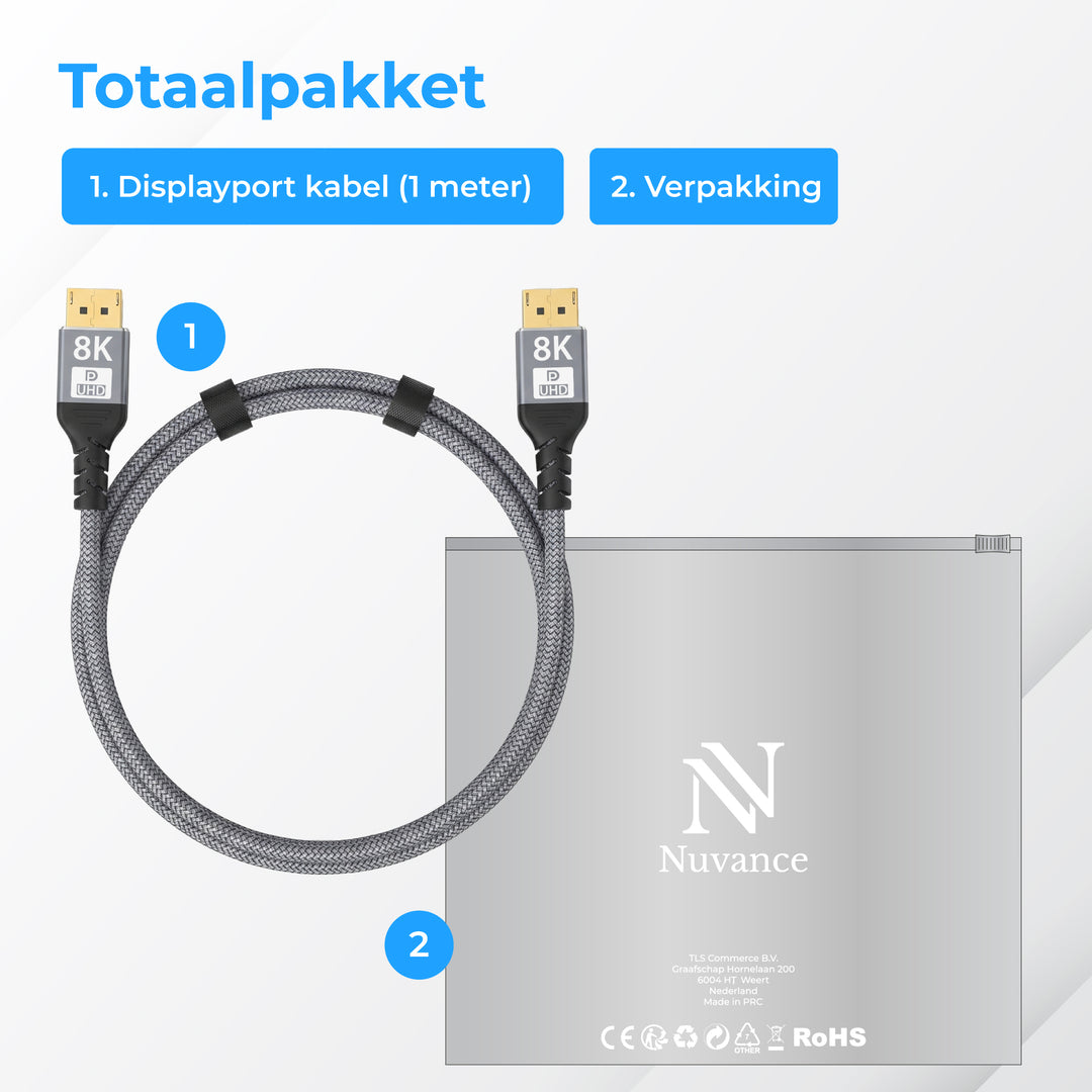 Displayport Kabel 1 Meter Grijs