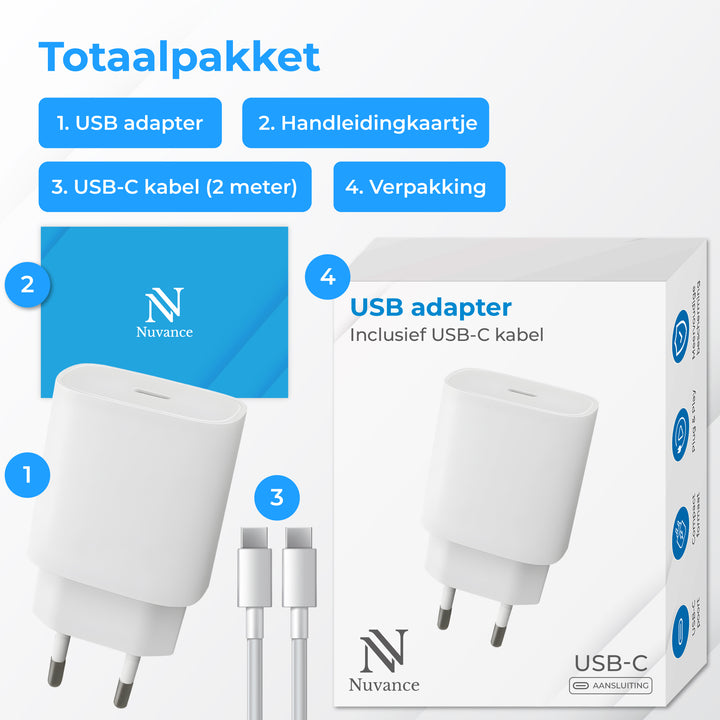 USB C Adapter met 2 Meter USB C Kabel